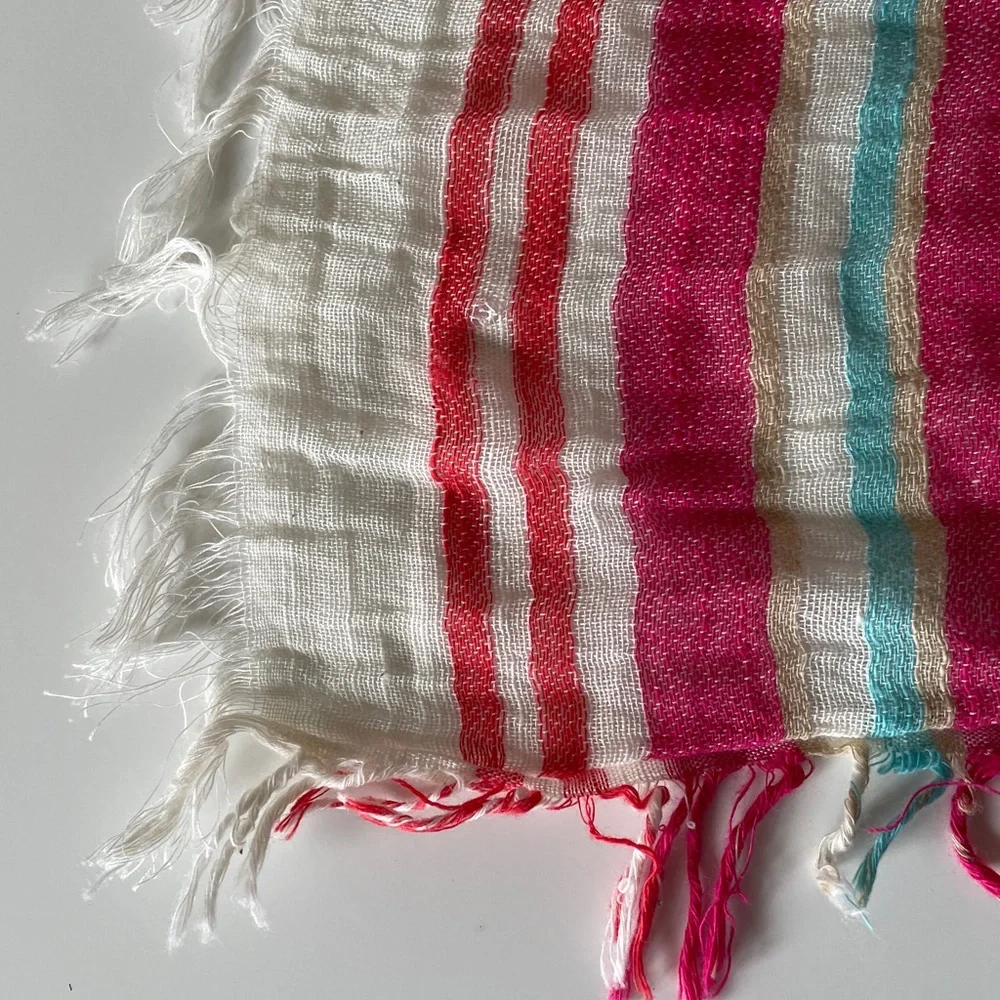 Pistil Malia Scarf Poppy Lightweight Cotton Stripe Fringe Wrap